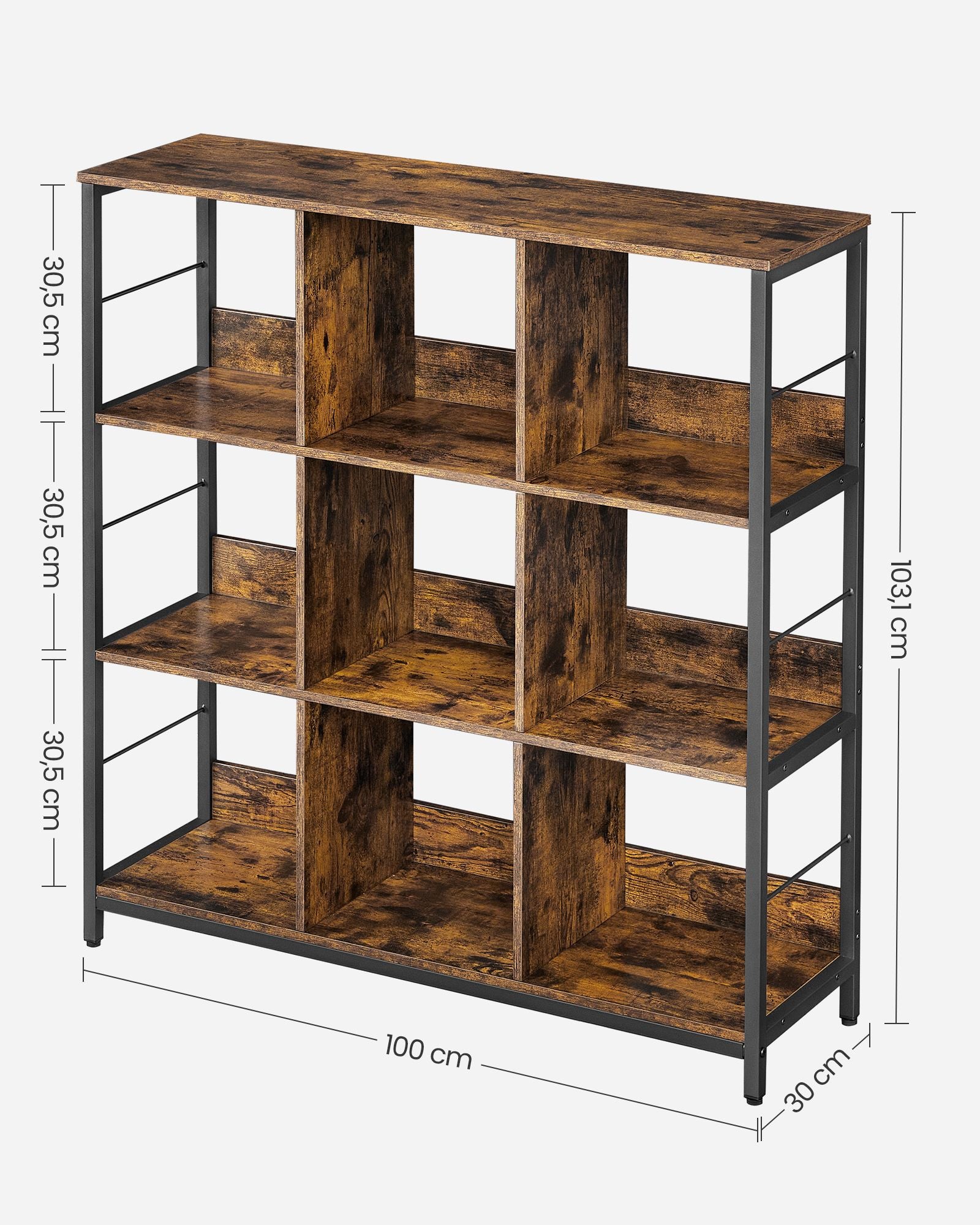 Regal mit 3 Ebenen für Wohnzimmer vintagebraun-schwarz