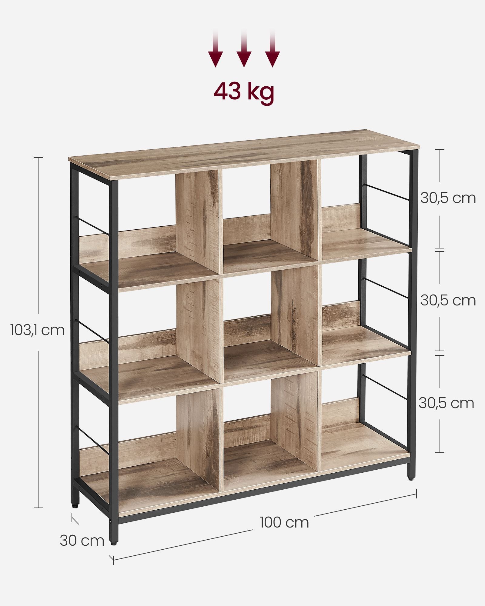 Regal mit 3 Ebenen und 9 Fächern