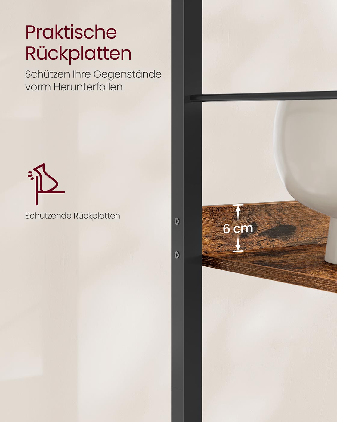 Bücherregal mit fünf Ebenen und Rückwänden im Industriedesign