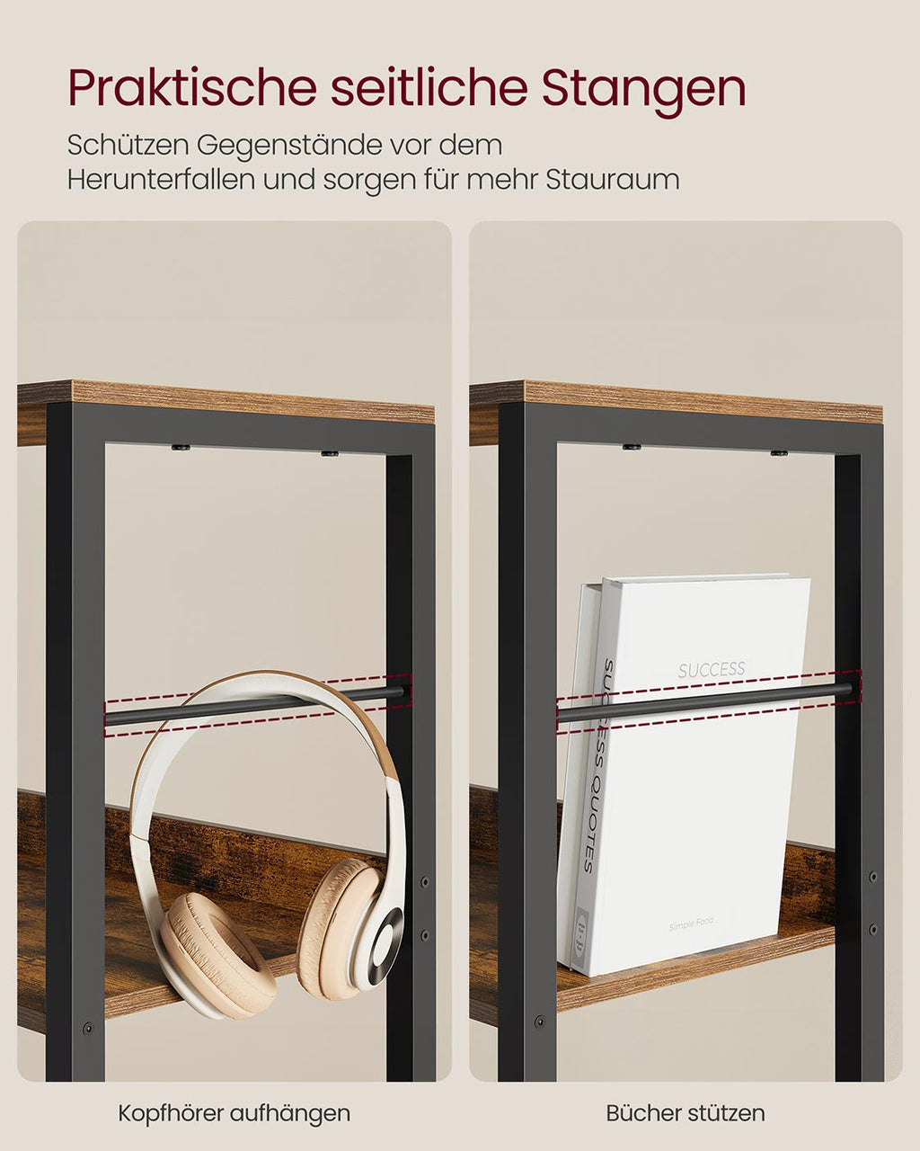 Bücherregal mit fünf Ebenen und Rückwänden im Industriedesign