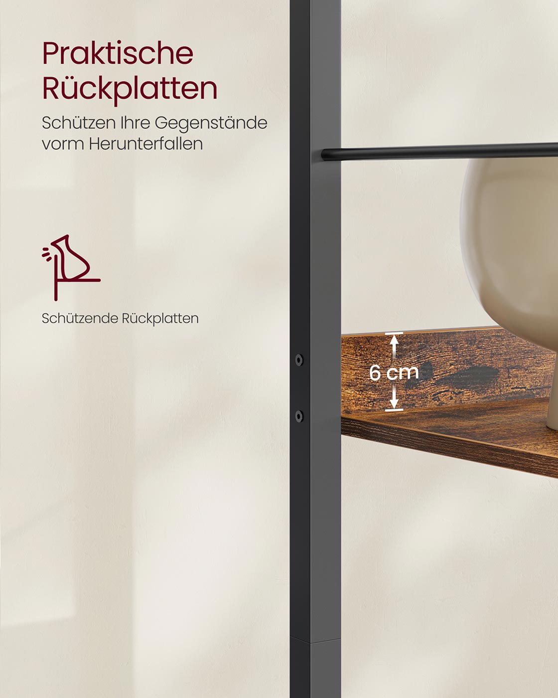 Bücherregal mit sechs Ebenen und Rückwänden im Industriedesign
