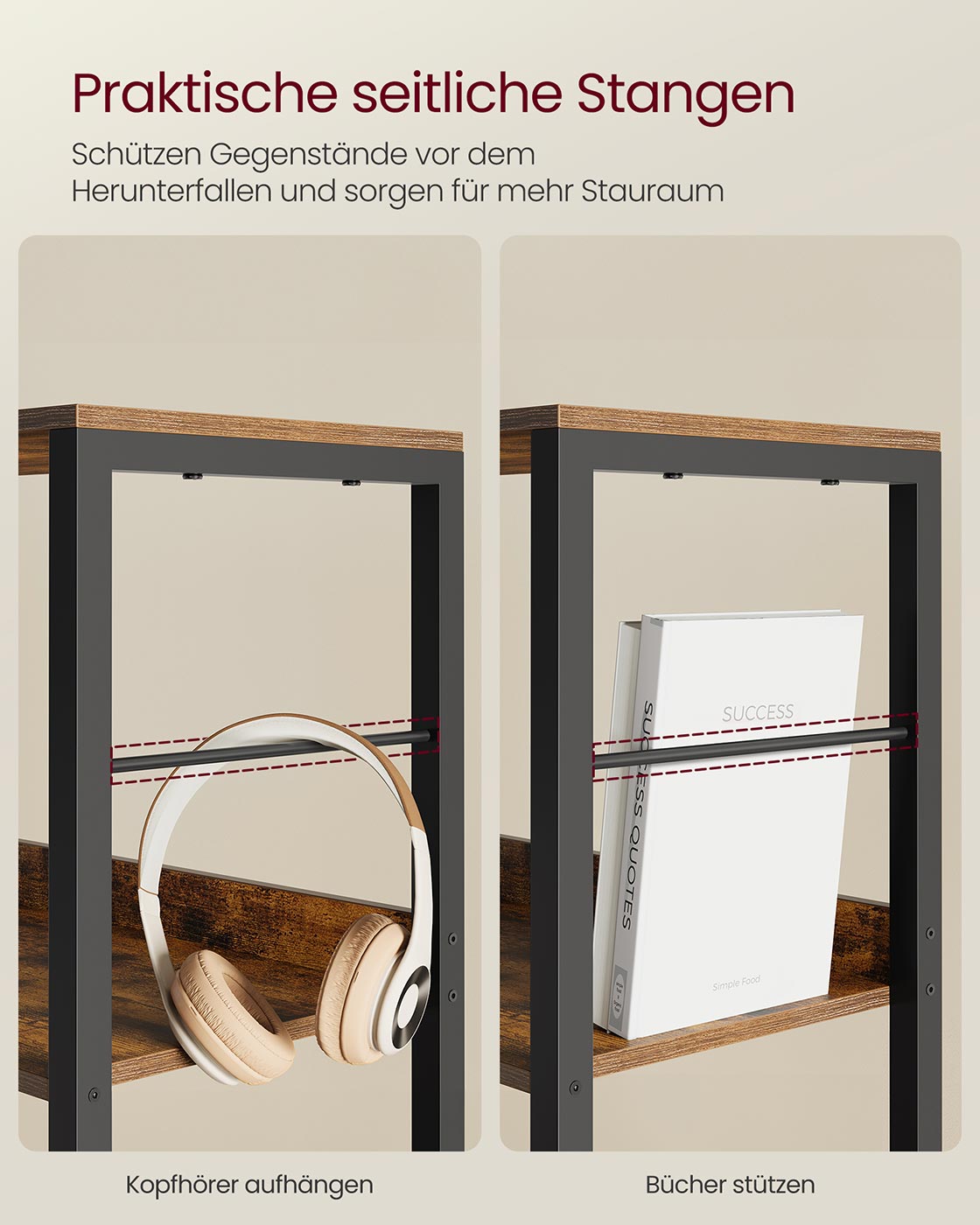 Bücherregal mit sechs Ebenen und Rückwänden im Industriedesign