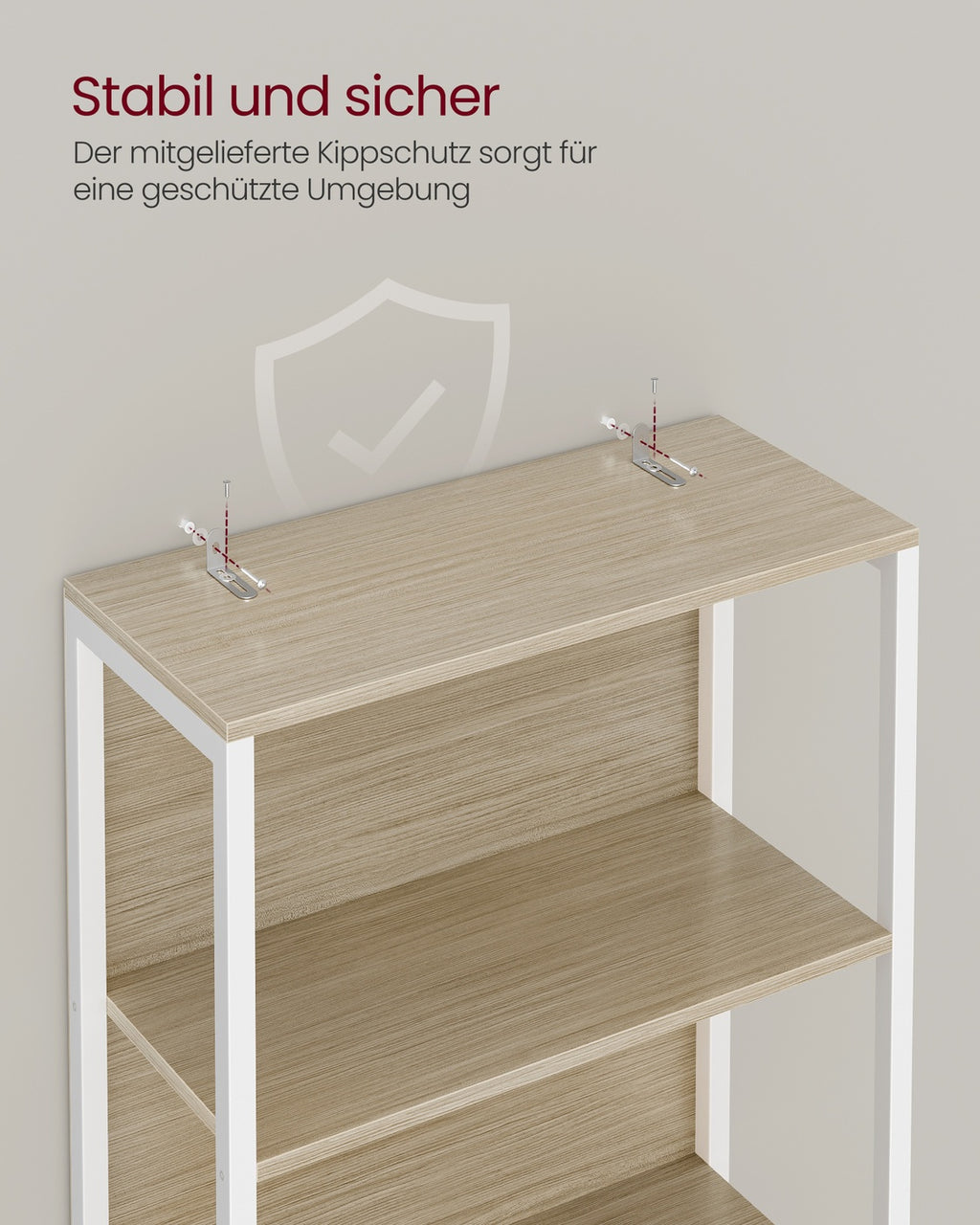 Bücherregal mit 6 Ebenen und Beleuchtung 30,3 x 60 x 178,6 cm naturbeige
