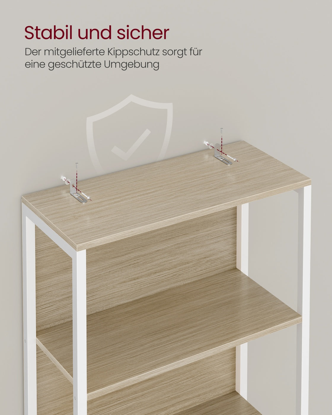 Bücherregal mit 6 Ebenen und Beleuchtung 30,3 x 60 x 178,6 cm naturbeige