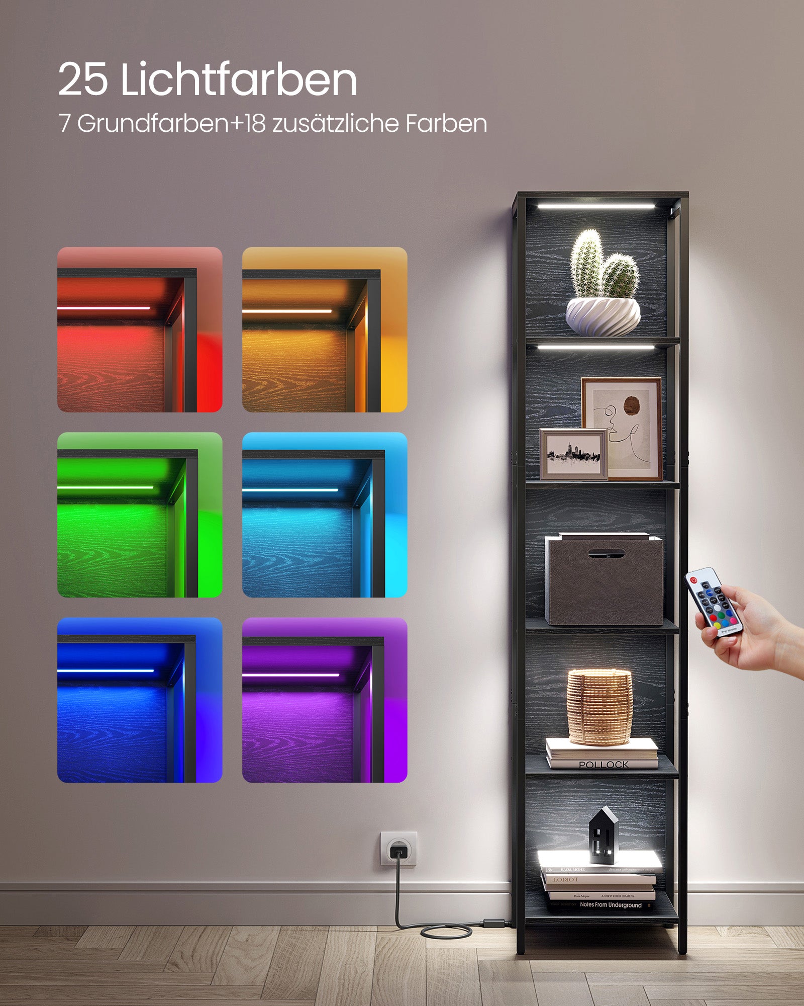 Bücherregal mit 6 Ebenen und Leuchten 30,3 x 40 x 178,6 cm