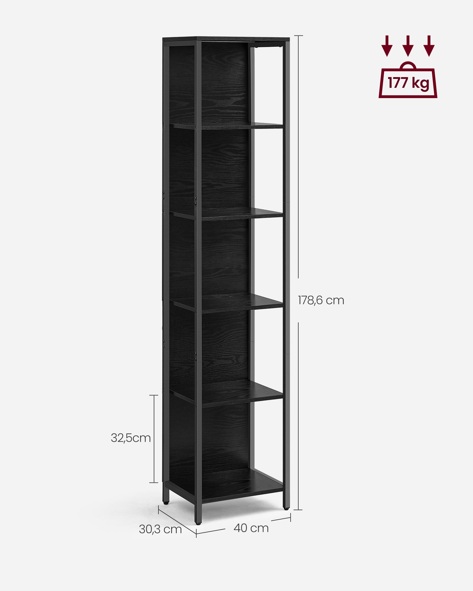 Bücherregal mit 6 Ebenen und Leuchten 30,3 x 40 x 178,6 cm