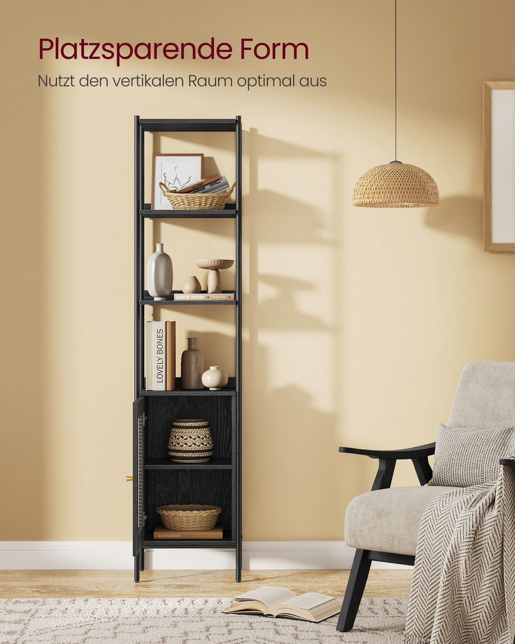 Bücherregal 6 Ebenen mit Metallrahmen ebenholzschwarz-mattschwarz