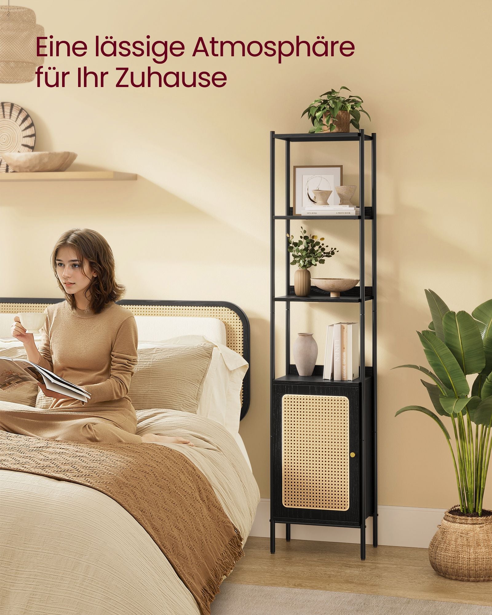 Bücherregal 6 Ebenen mit Metallrahmen ebenholzschwarz-mattschwarz
