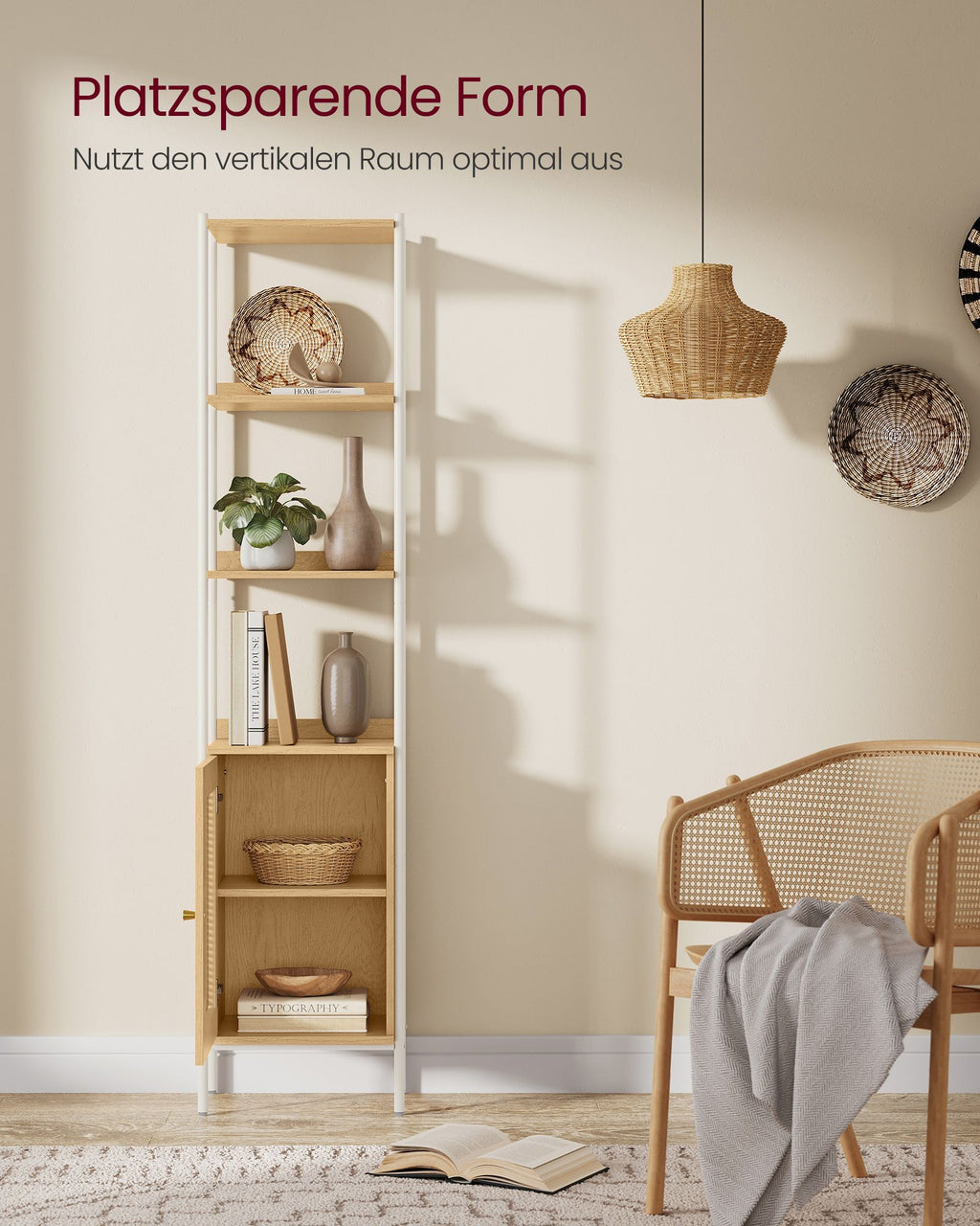 Bücherregal 6 Ebenen mit Metallrahmen eichenbeige-perlweiß