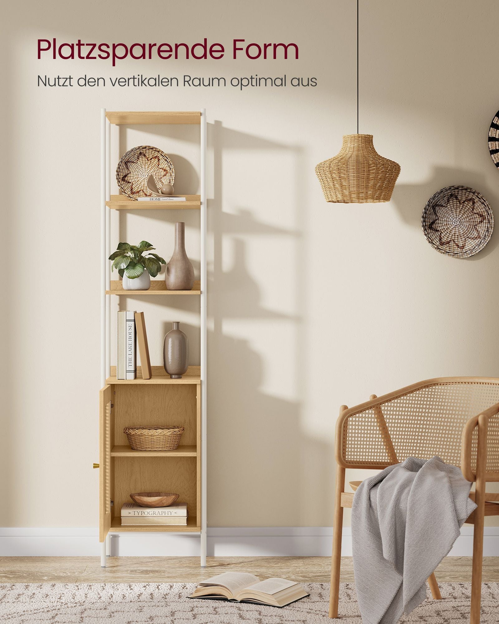 Bücherregal 6 Ebenen mit Metallrahmen eichenbeige-perlweiß