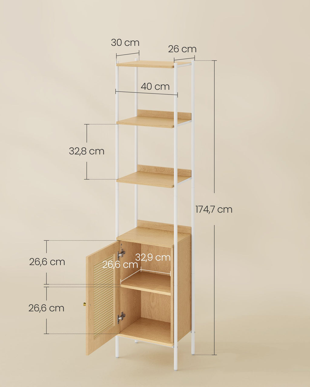 Bücherregal 6 Ebenen mit Metallrahmen eichenbeige-perlweiß