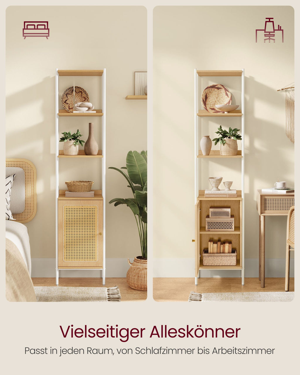 Bücherregal 6 Ebenen mit Metallrahmen eichenbeige-perlweiß