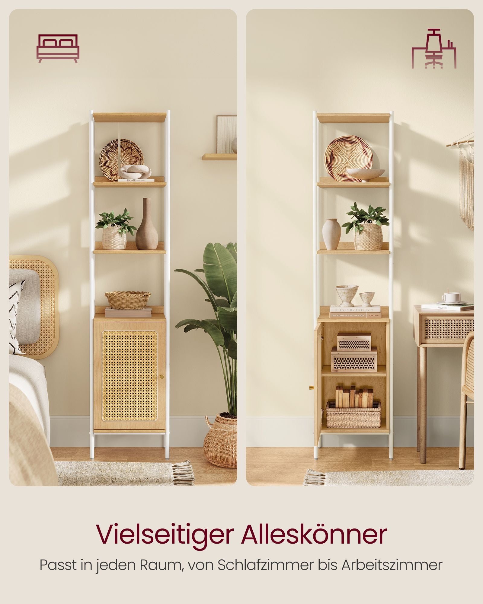 Bücherregal 6 Ebenen mit Metallrahmen eichenbeige-perlweiß