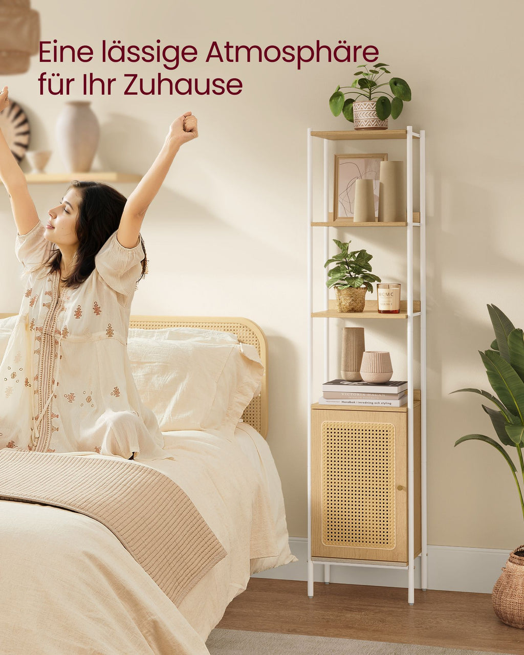 Bücherregal 6 Ebenen mit Metallrahmen eichenbeige-perlweiß