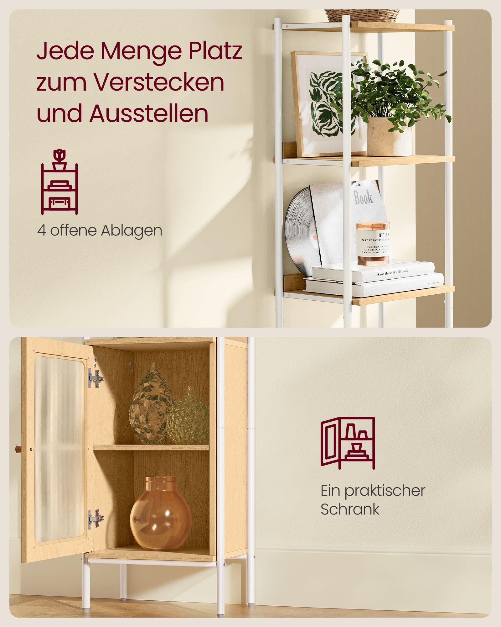 Bücherregal 6 Ebenen mit Tür aus PC-Kunststoff