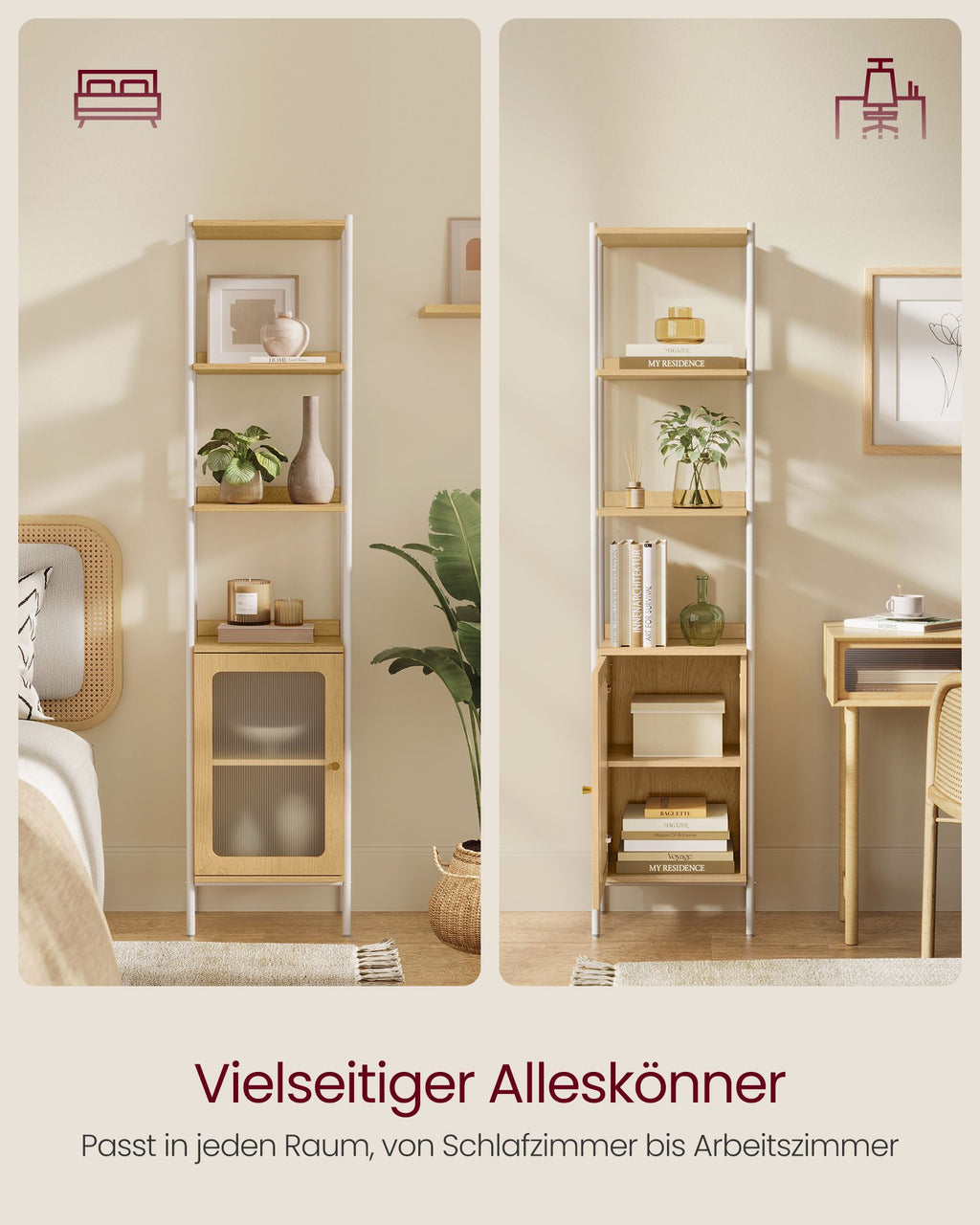Bücherregal 6 Ebenen mit Tür aus PC-Kunststoff
