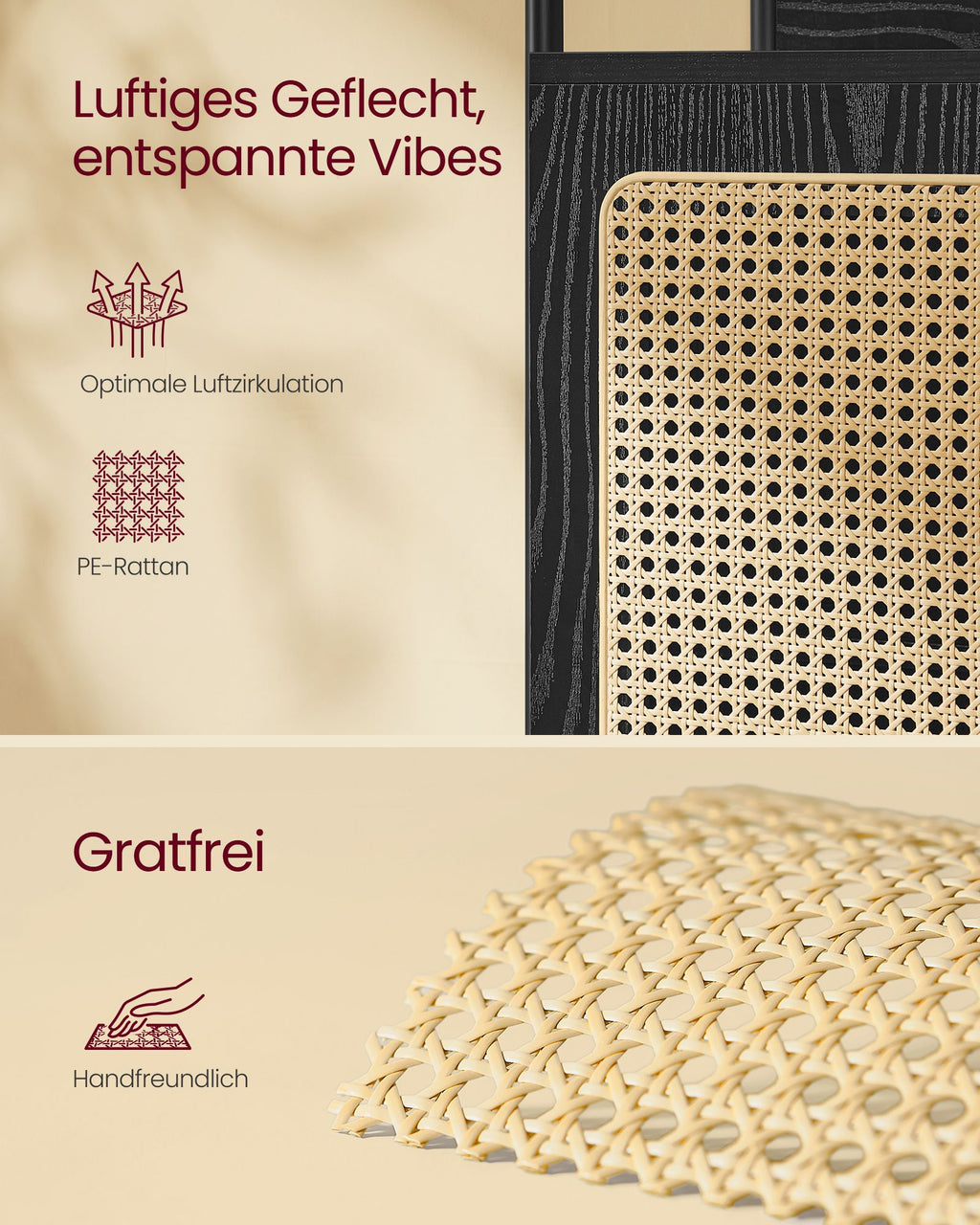 Bücherregal mit Türen in Rattan-Optik benholzschwarz-mattschwarz