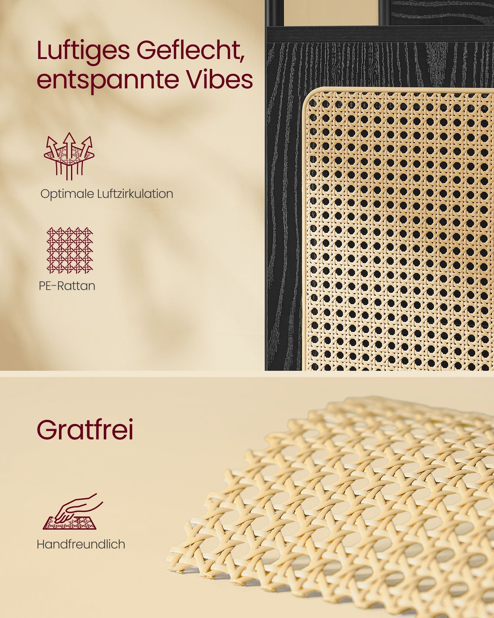 Bücherregal mit Türen in Rattan-Optik benholzschwarz-mattschwarz