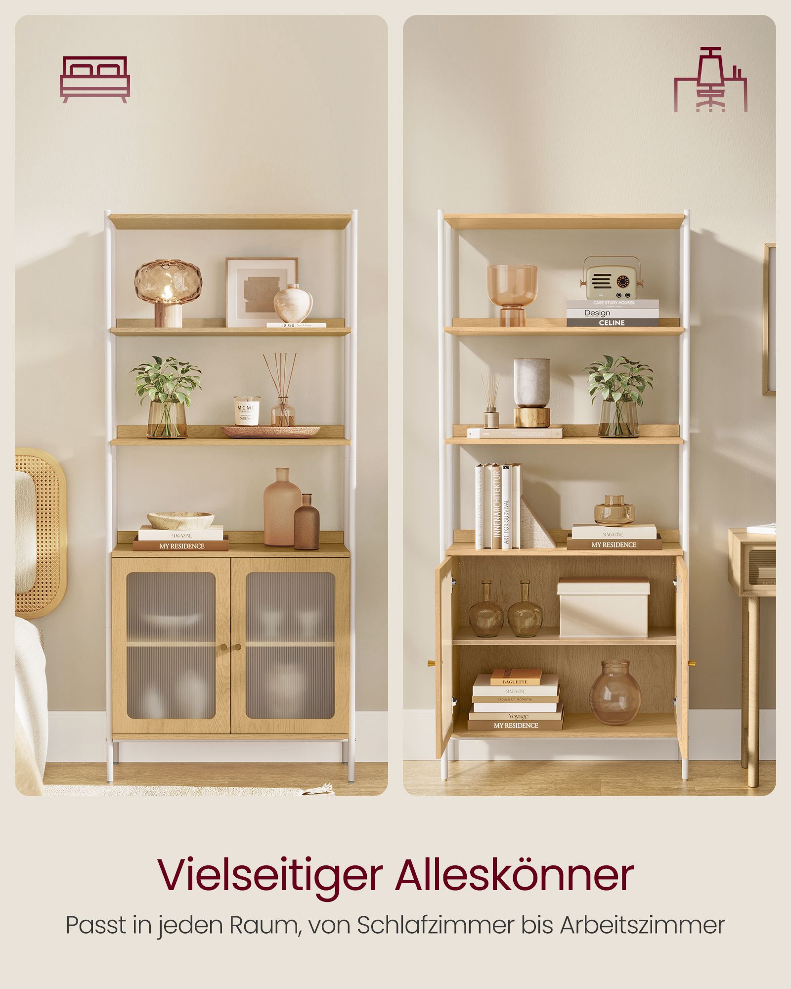 Bücherregal 6 Ebenen mit Metallrahmen