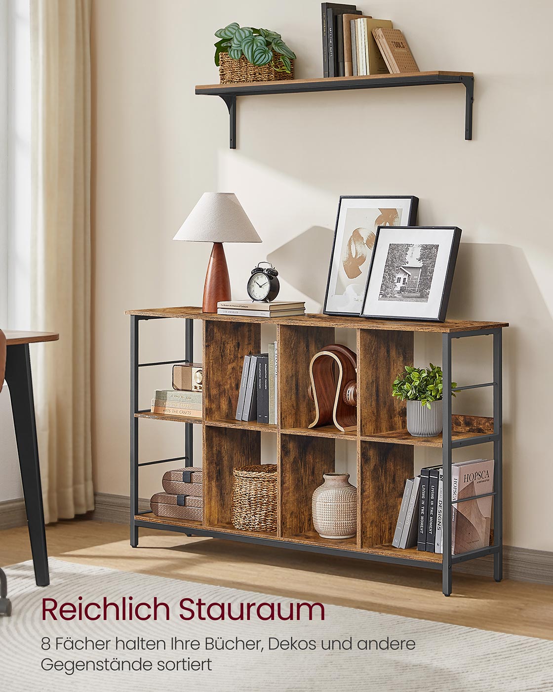 Regal mit 2 Ebenen und 8 Fächern vintagebraun-tintenschwarz