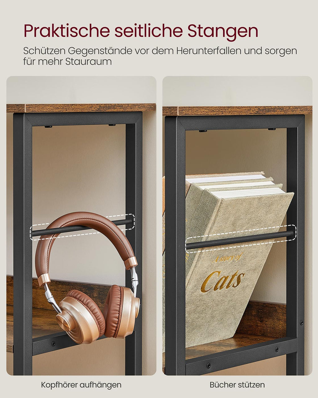 Regal mit 2 Ebenen und 8 Fächern vintagebraun-tintenschwarz