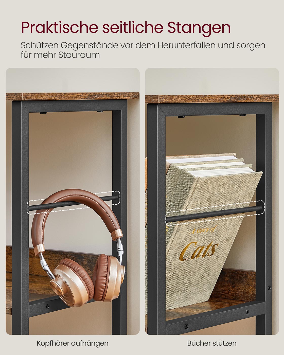Regal mit 2 Ebenen und 8 Fächern vintagebraun-tintenschwarz