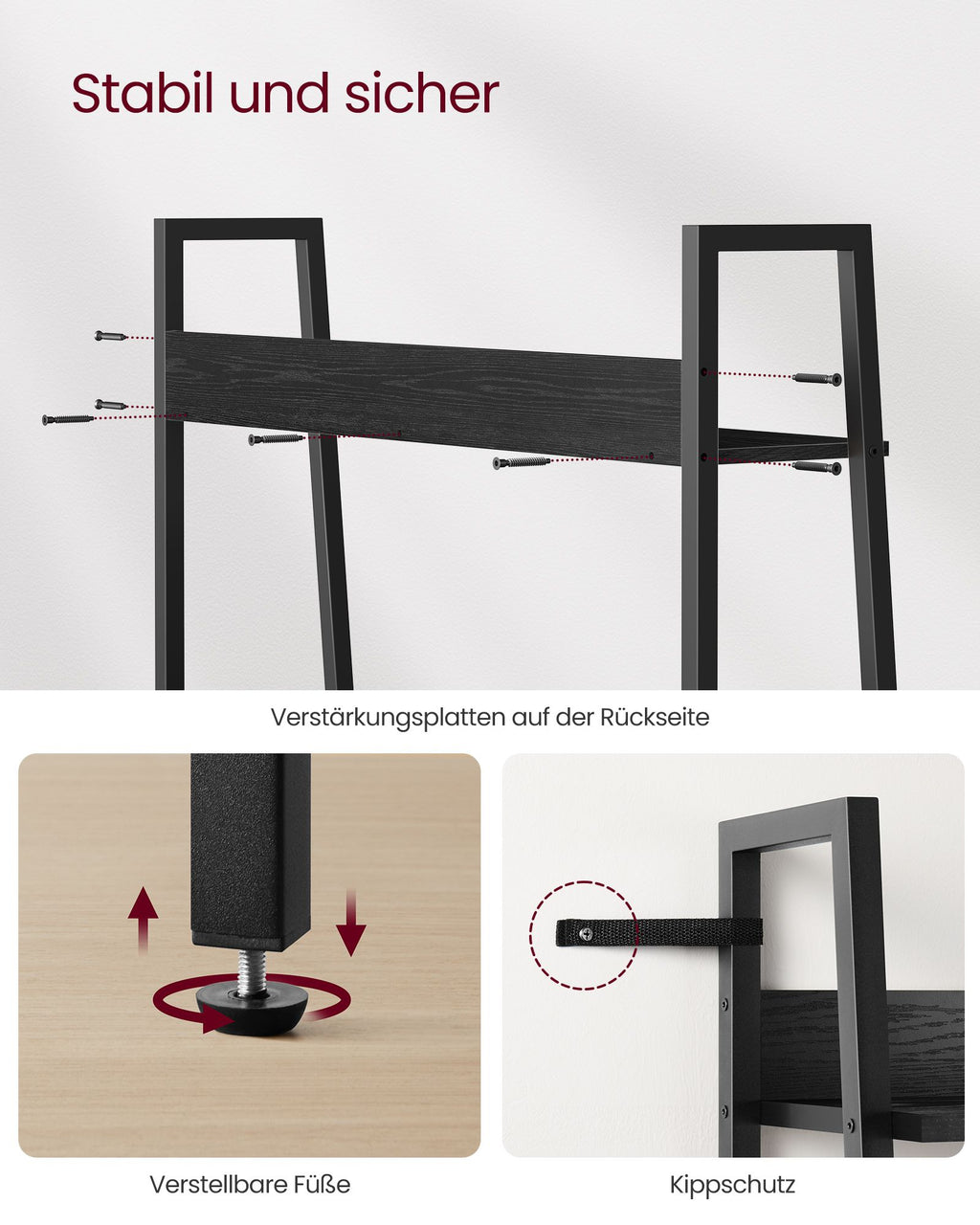 Bücherregal 5 Ebenen Industrie-Design ebenholzschwarz-tintenschwarz