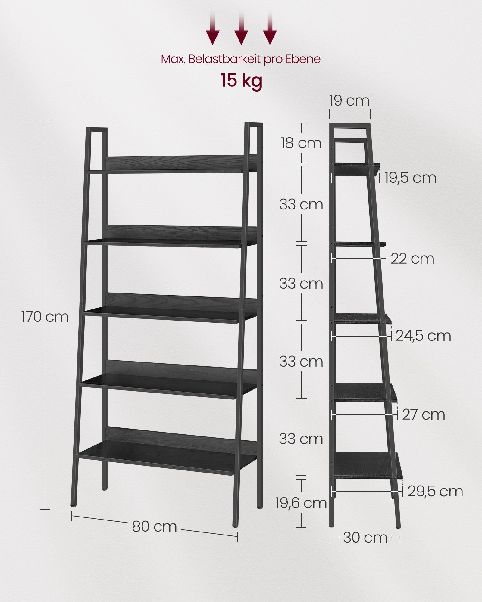 Bücherregal 5 Ebenen Industrie-Design ebenholzschwarz-tintenschwarz