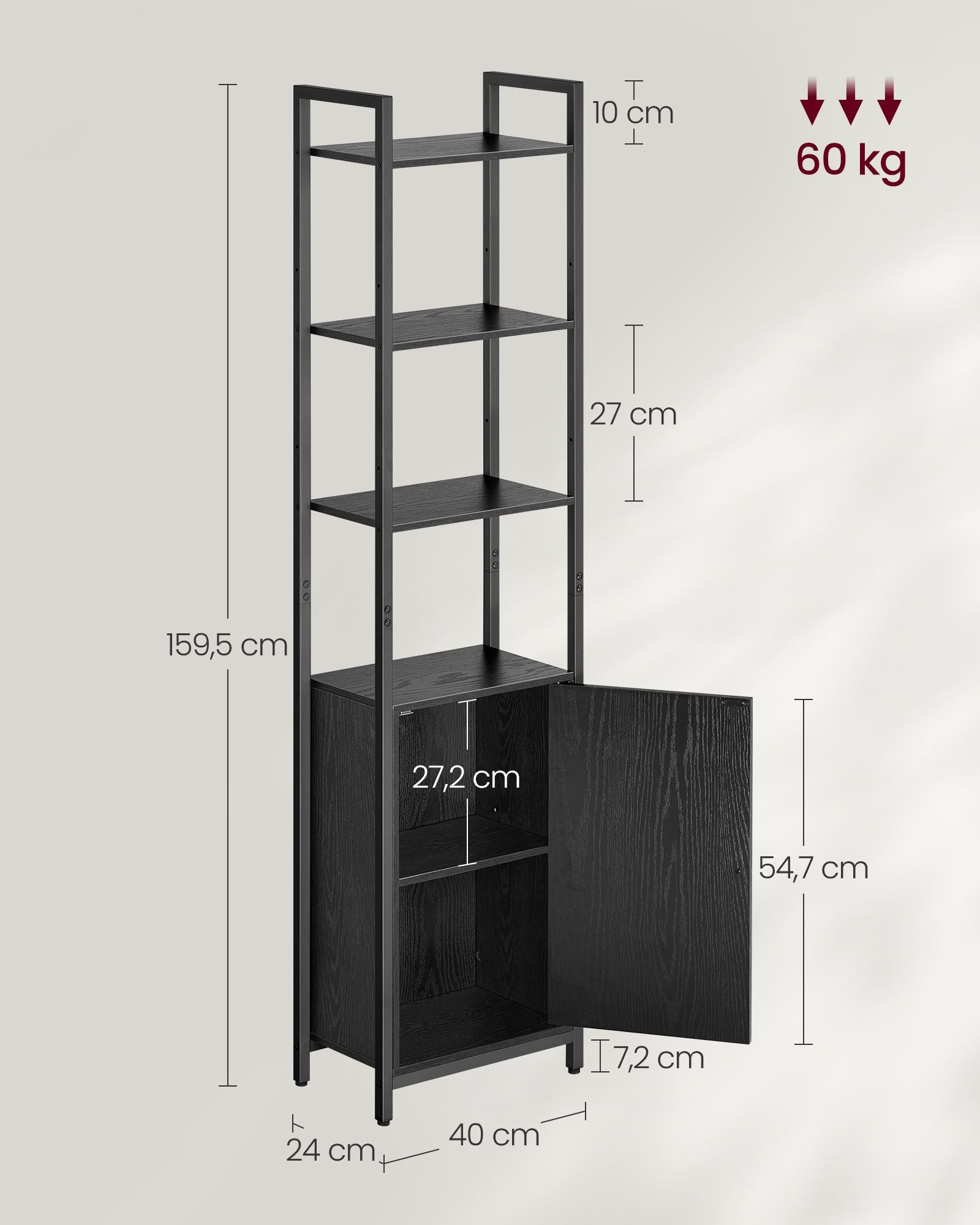 Bücherregal 24 x 40 x 159,5 cm ebenholzschwarz-tintenschwarz