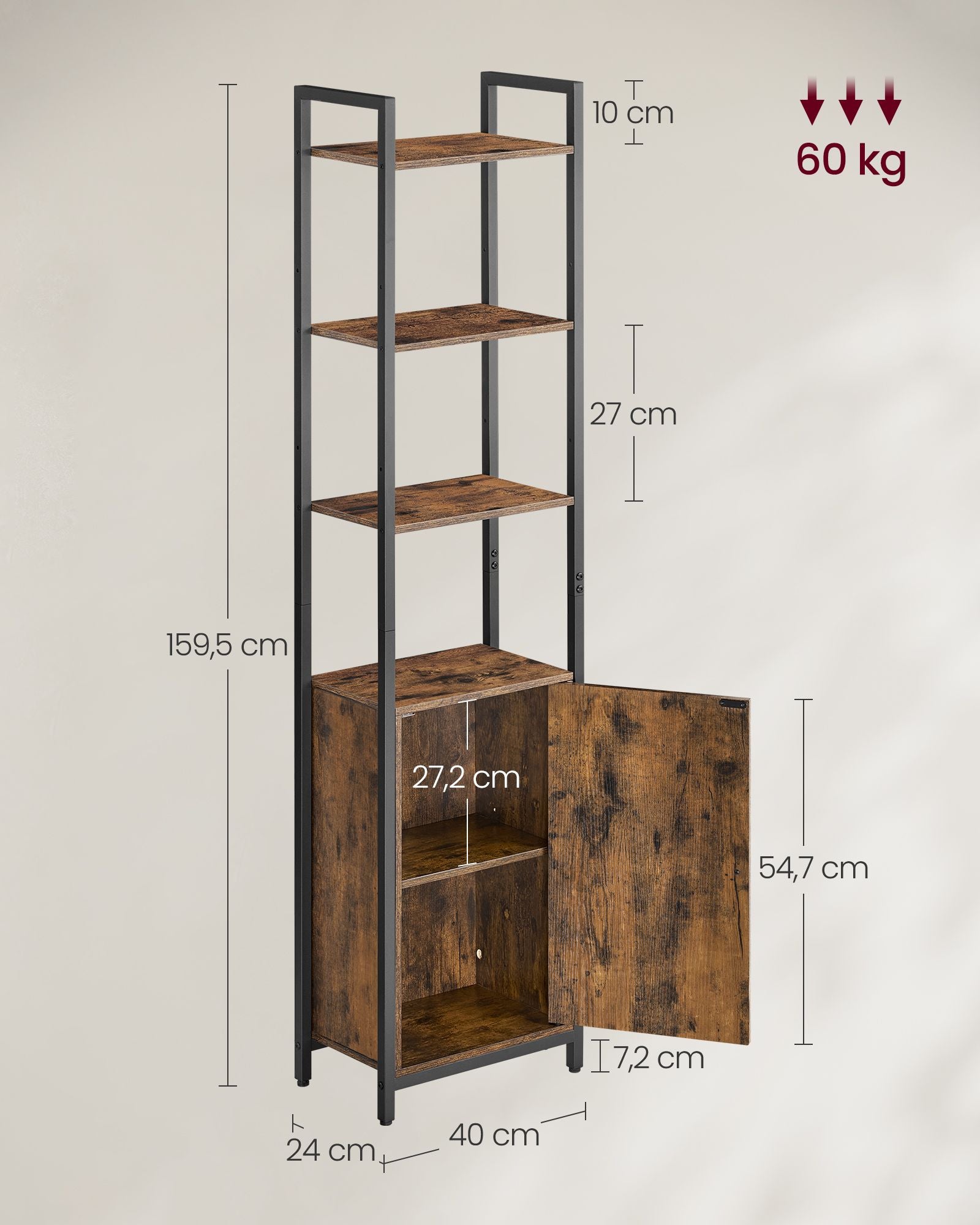 Bücherregal 24 x 40 x 159,5 cm vintagebraun-tintenschwarz