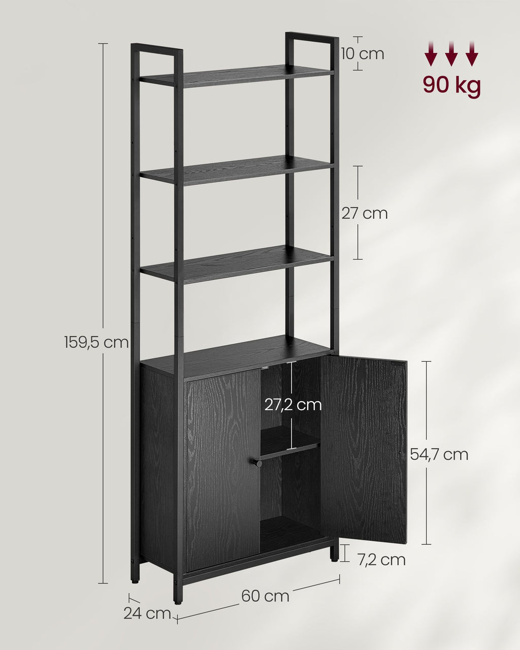 Bücherregal 24 x 60 x 159,5 cm ebenholzschwarz-tintenschwarz