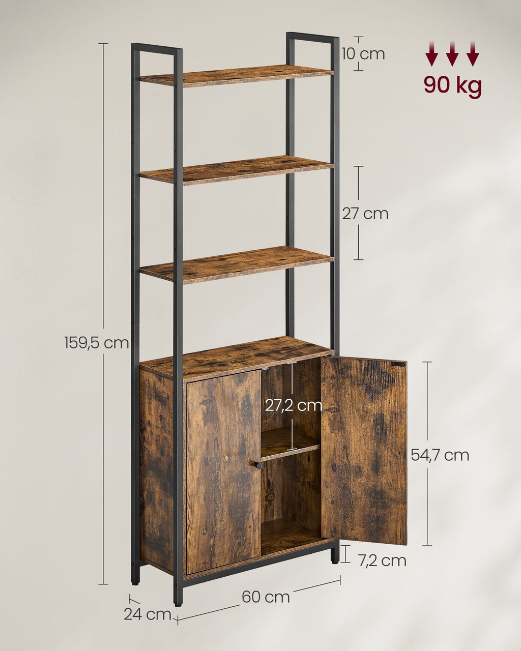 Bücherregal 24 x 60 x 159,5 cm vintagebraun-tintenschwarz
