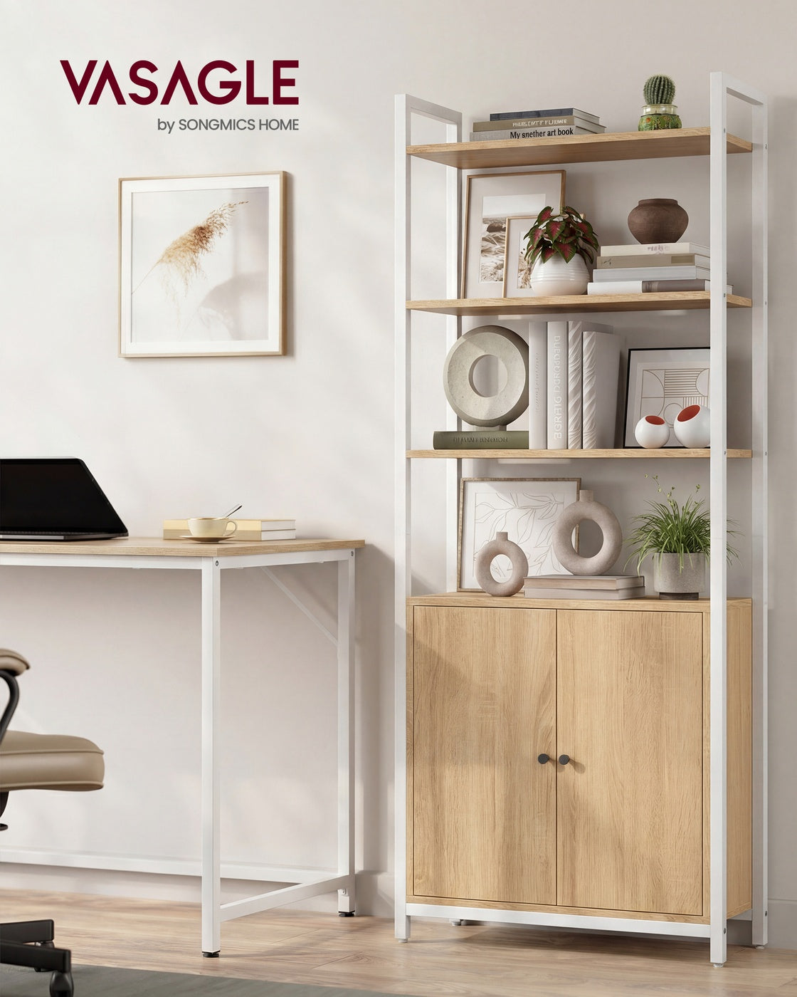 Bücherregal 6 Ebenen verstellbare Ablagen  24 x 60 x 159,5 cm goldeichenfarbe-mattweiß