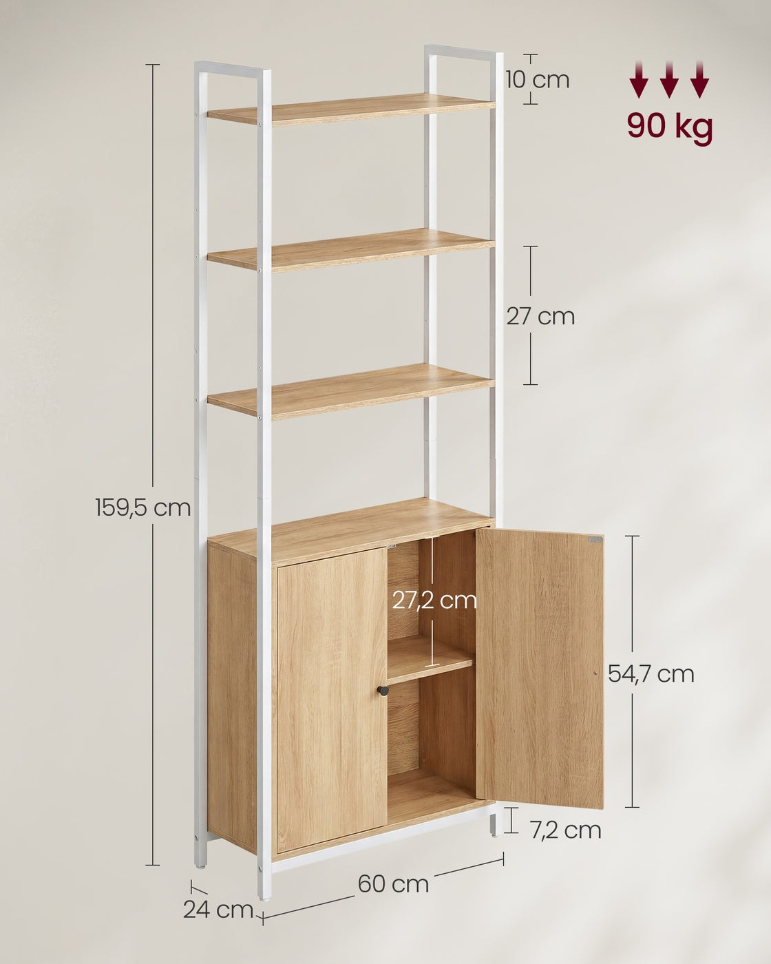 Bücherregal 6 Ebenen verstellbare Ablagen  24 x 60 x 159,5 cm goldeichenfarbe-mattweiß