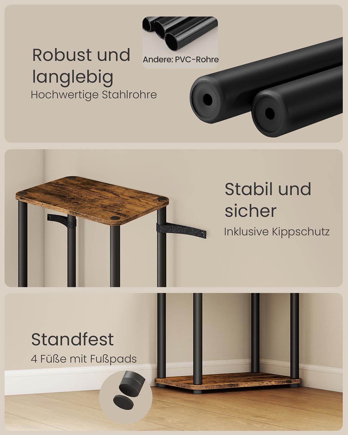 Standregal mit werkzeugloser Montage und fünf Ebenen