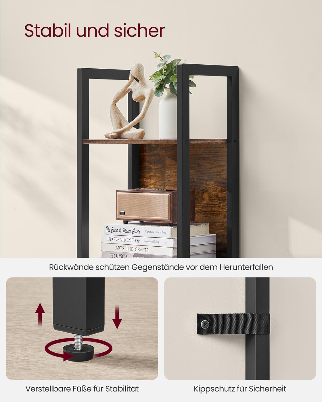 Bücherregal mit Schublade und Stahlrahmen im Industrial Design