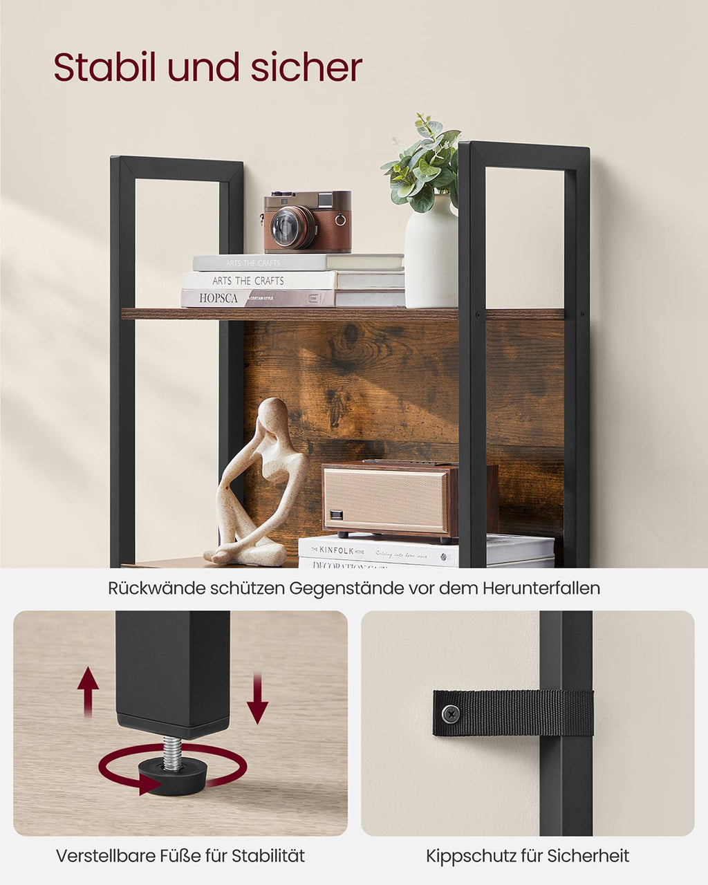 Bücherregal mit Schublade und Stahlrahmen im Industrial Design