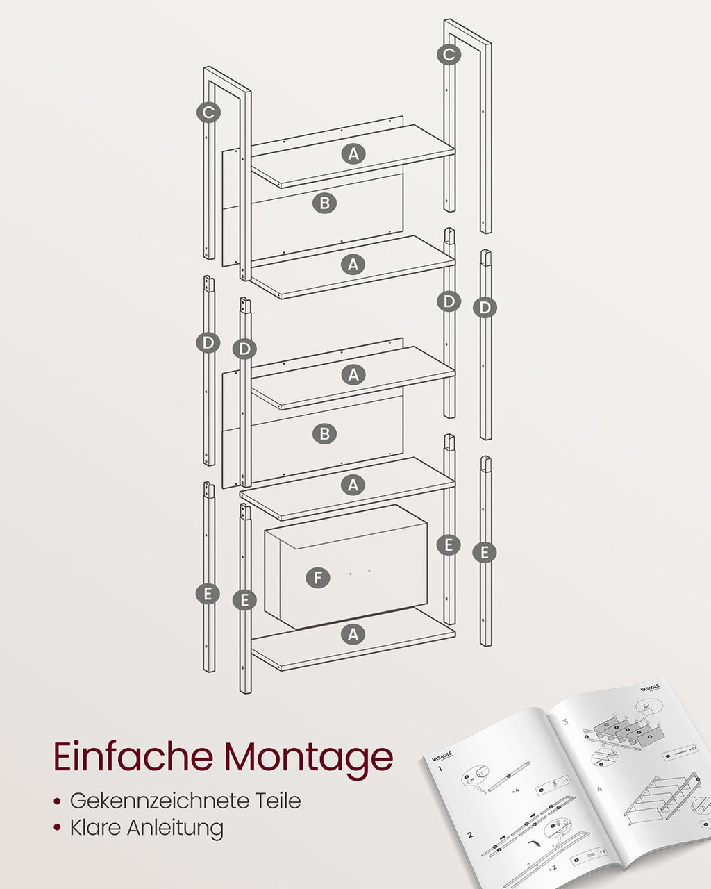 Bücherregal mit Schublade und Stahlrahmen im Industrial Design
