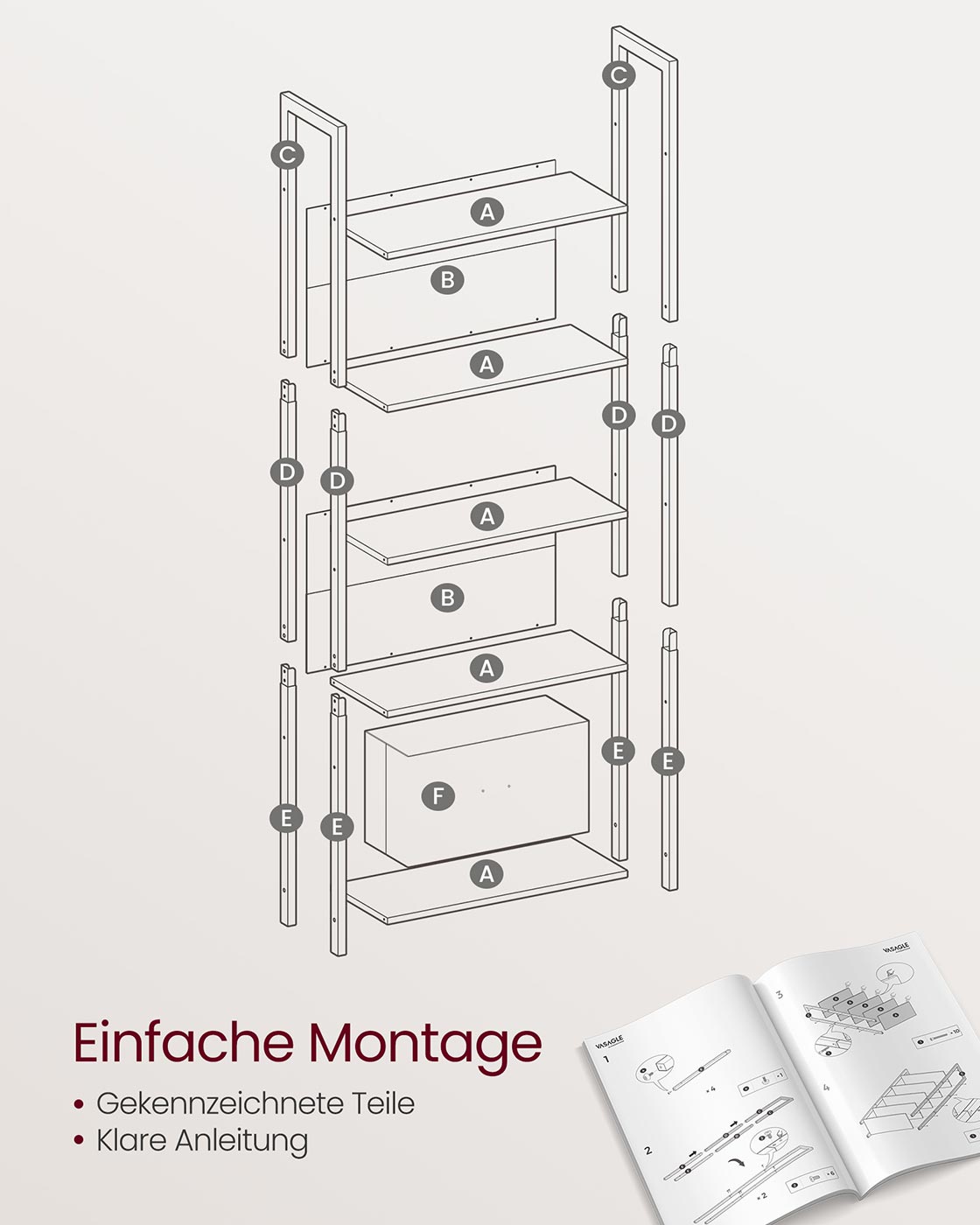 Bücherregal mit Schublade und Stahlrahmen im Industrial Design