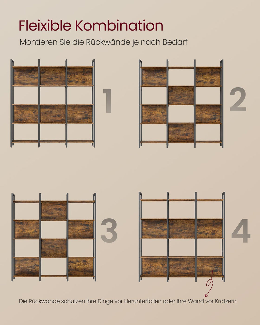 Standregal mit 5 offenen Regalebenen Vintagebraun-Schwarz