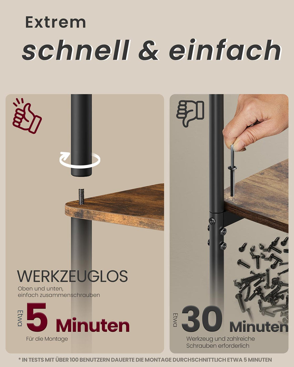 Standregal mit werkzeugloser Montage und sechs Ebenen