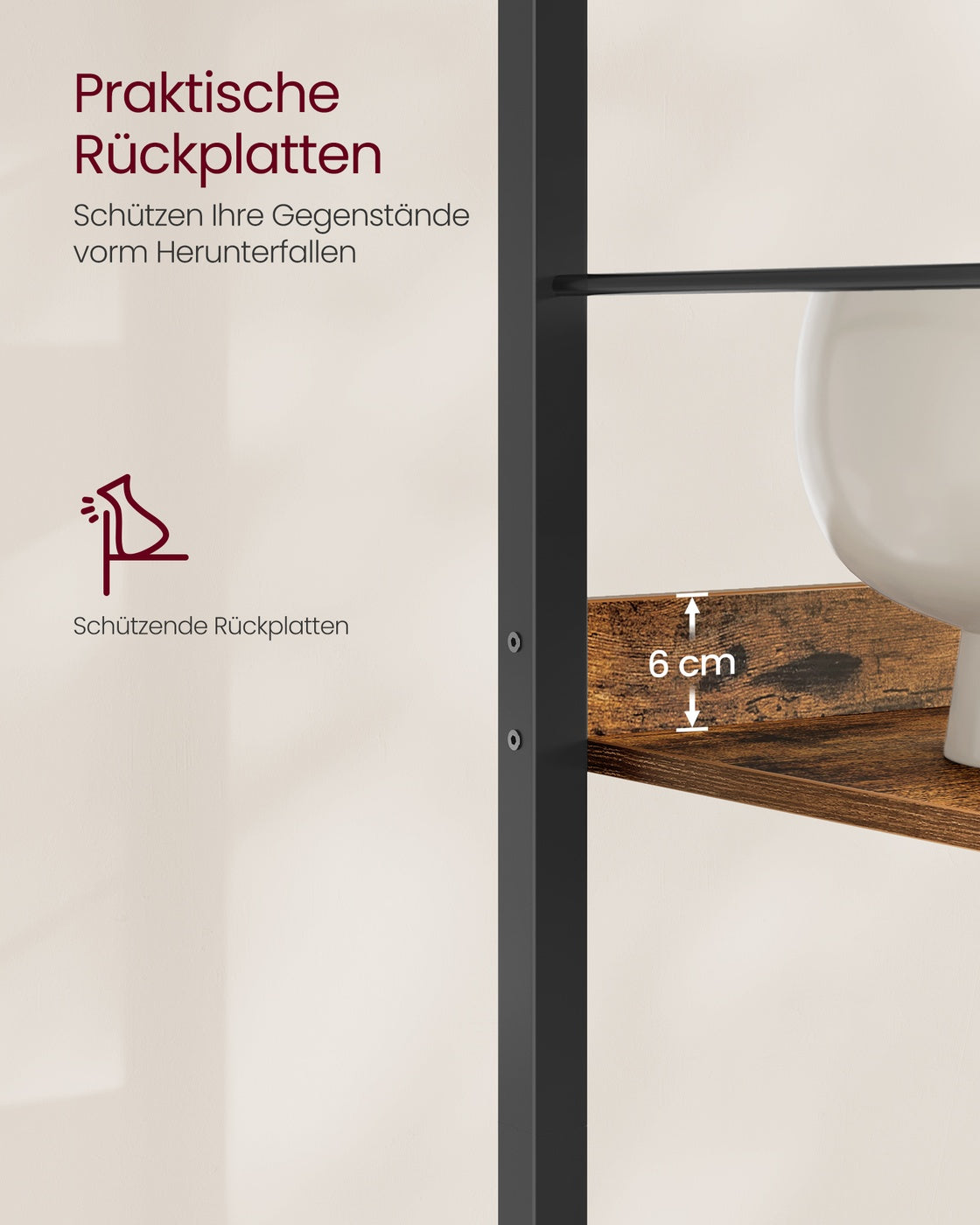 Bücherregal mit 6 Ebenen 30 x 40 x 178 cm Industrie-Design vintagebraun-tintenschwarz