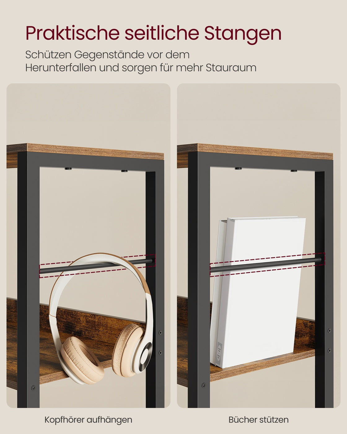 Bücherregal mit 6 Ebenen 30 x 40 x 178 cm Industrie-Design vintagebraun-tintenschwarz