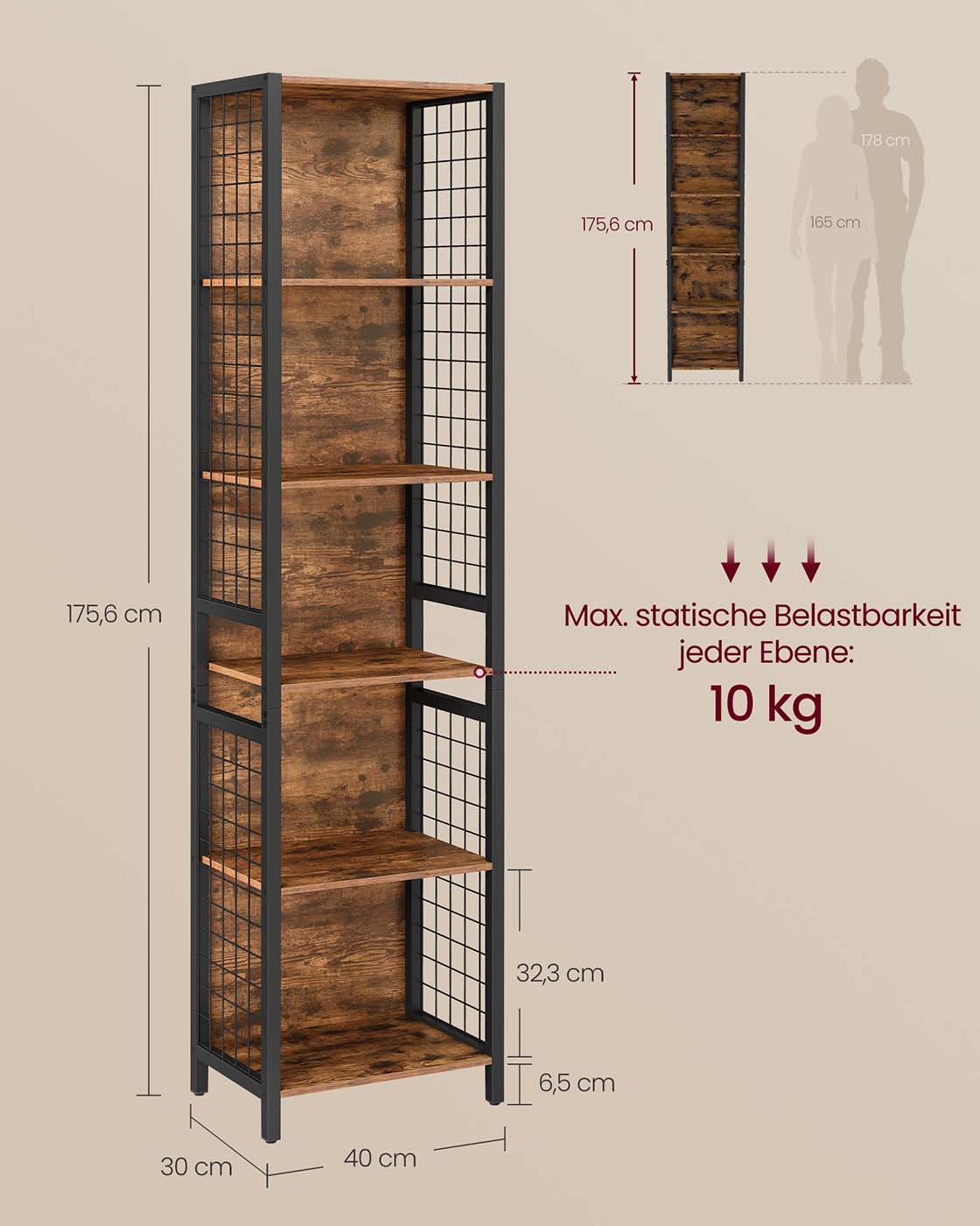 Standregal mit 5 Ablagen und S-Haken
