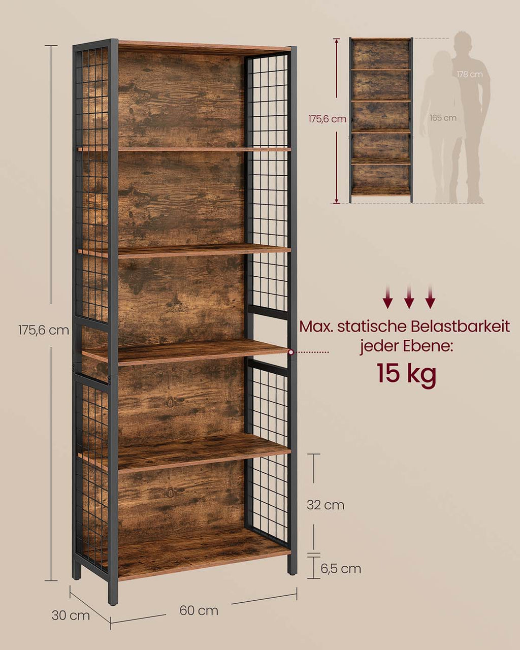 Standregal mit 5 Ablagen und S-Haken
