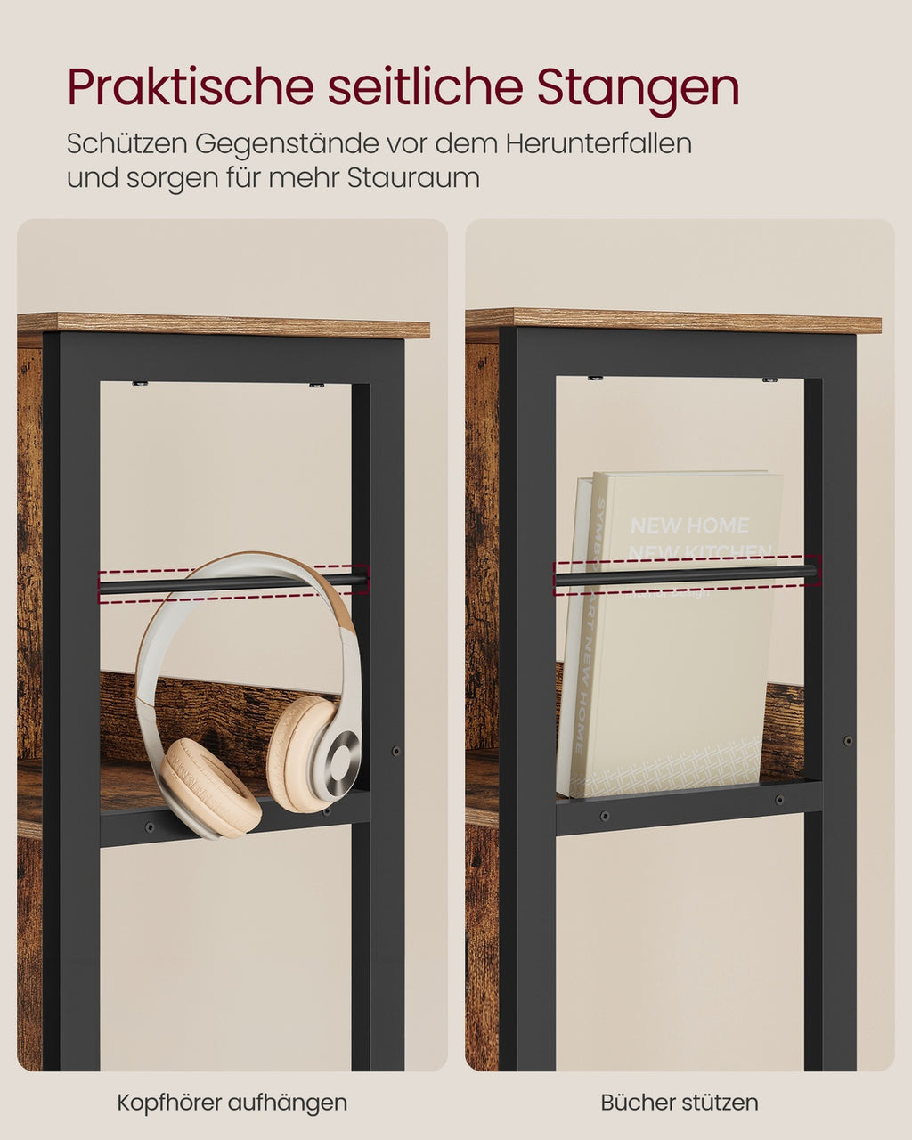 VASAGLE Regal mit 3 Ebenen, Bücherregal, Standregal mit 6 Fächern, für Wohnzimmer, Schlafzimmer, Arbeitszimmer, Küche, 30 x 60 x 114 cm, vintagebraun-tintenschwarz LLS178KD01