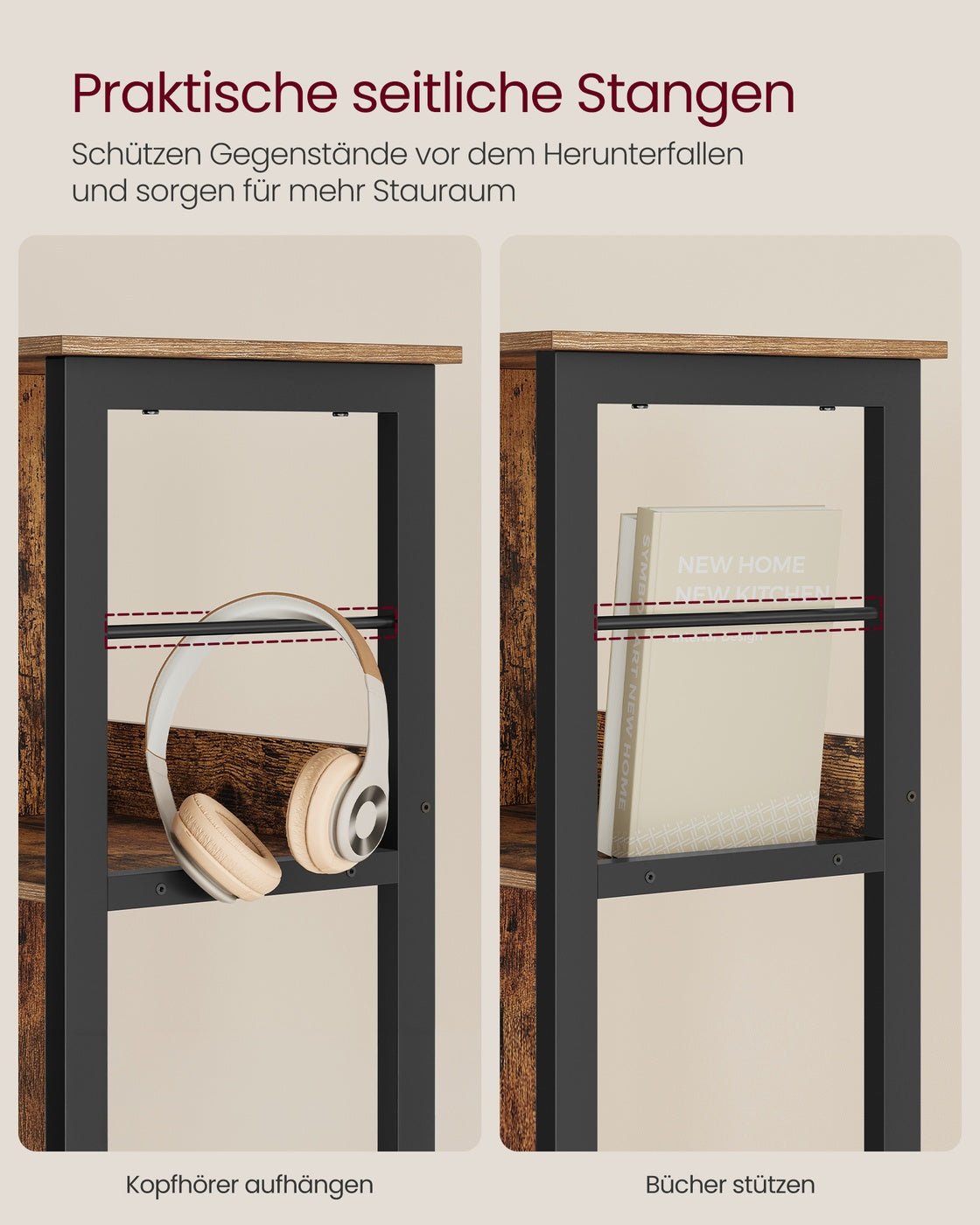 VASAGLE Regal mit 3 Ebenen, Bücherregal, Standregal mit 6 Fächern, für Wohnzimmer, Schlafzimmer, Arbeitszimmer, Küche, 30 x 60 x 114 cm, vintagebraun-tintenschwarz LLS178KD01