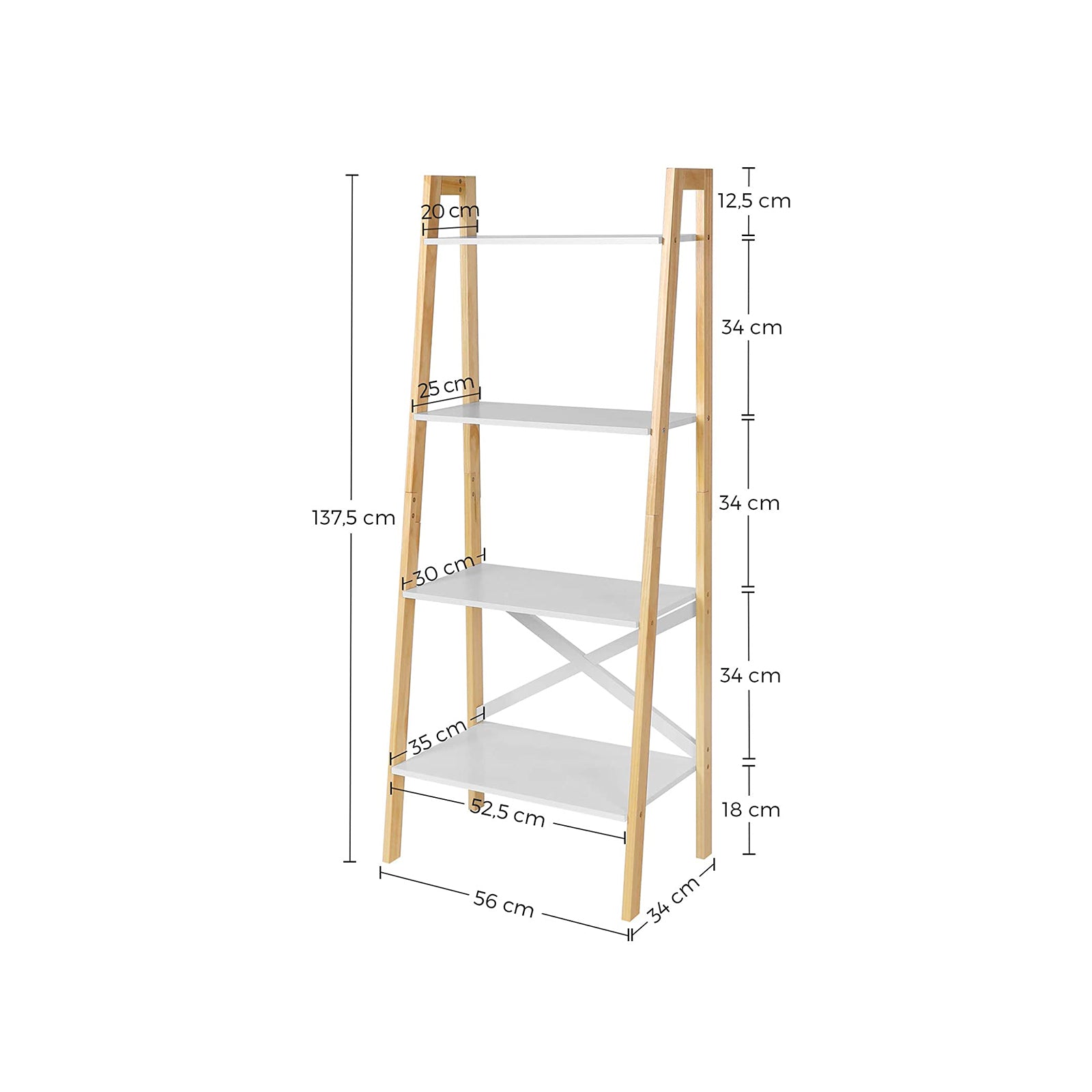 Standregal mattweiß-naturfarben 56 x 34 x 137,5 cm