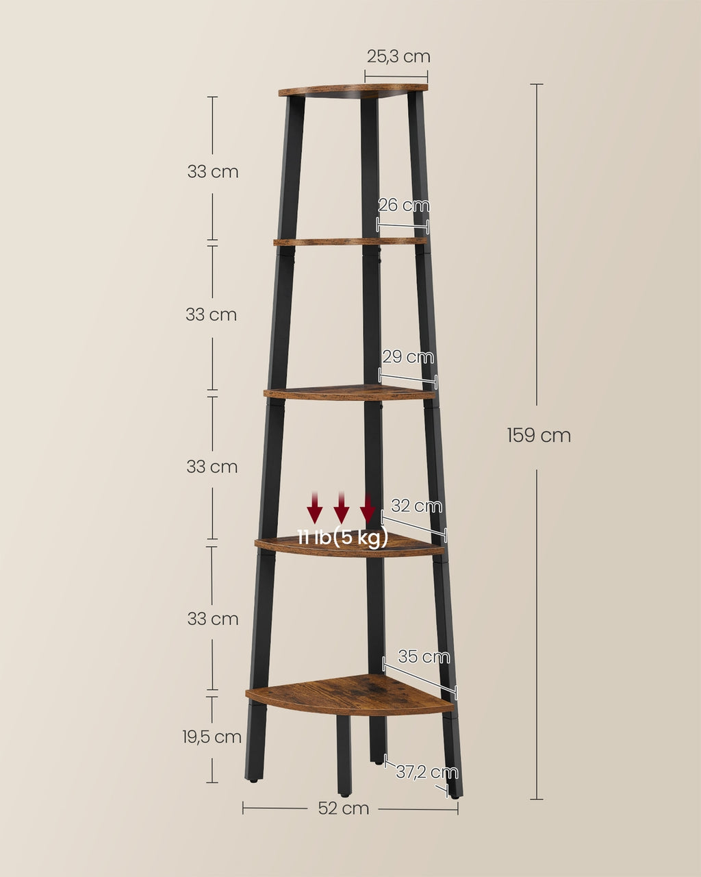Industrie-Design Eckregal 5 Ablagen