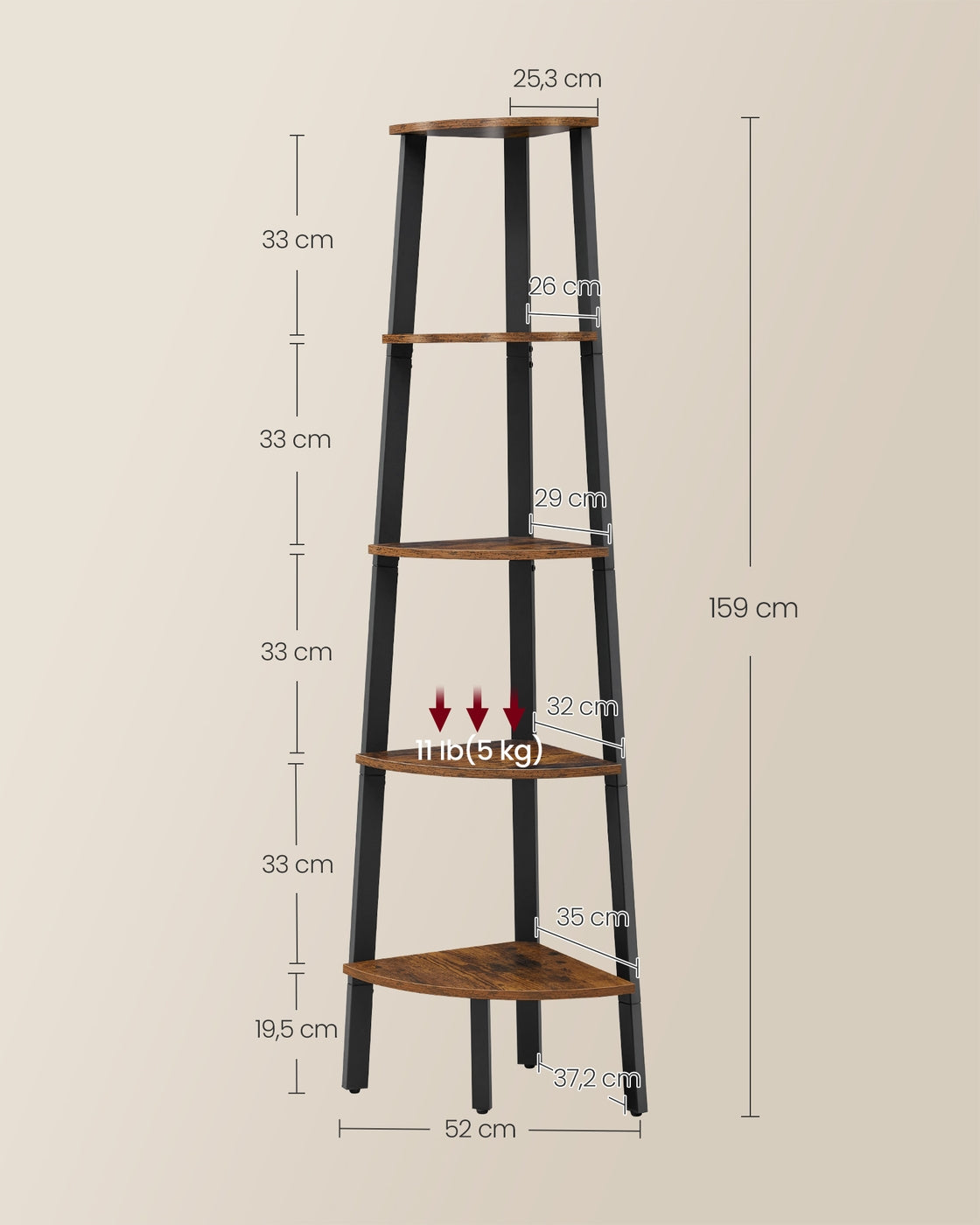 Industrie-Design Eckregal 5 Ablagen